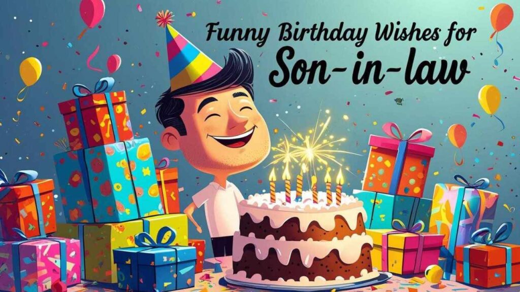 Funny and creative birthday wishes for son-in-law image with festive design