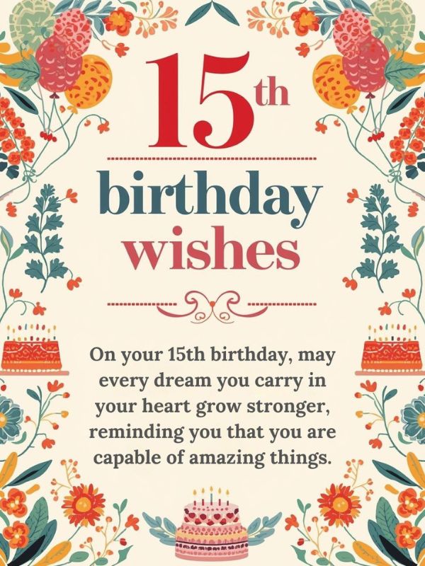 15th birthday wishes